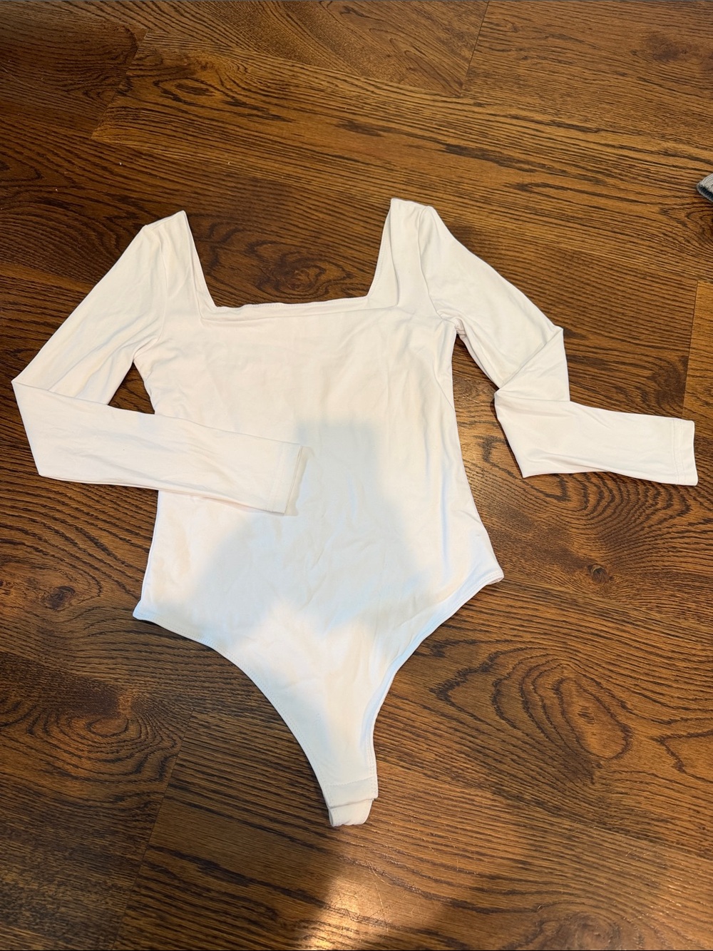White Long-Sleeve Square Neck One-Piece Bodysuit